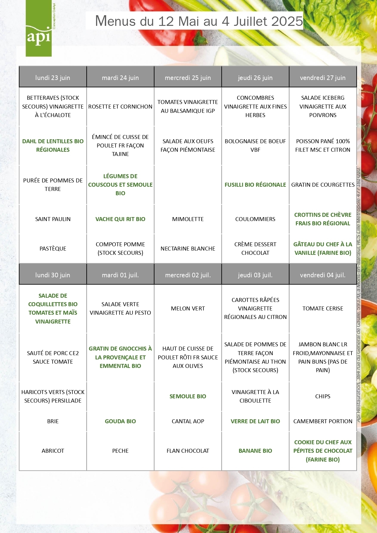MENUS 23/06 AU 04/07/25