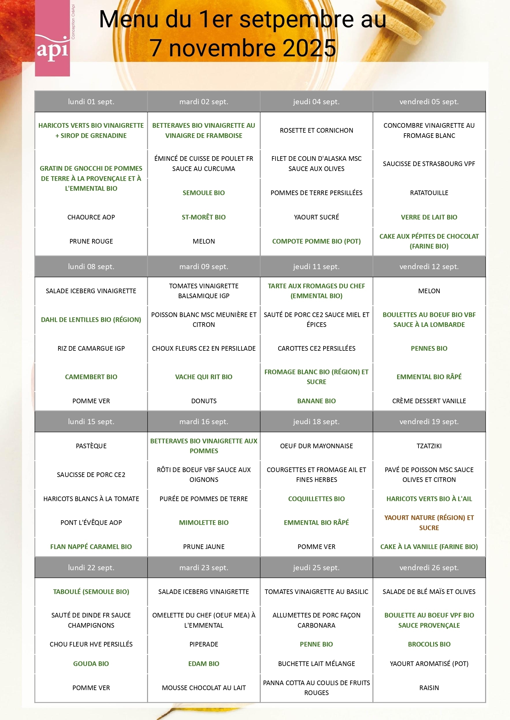 Menus du 01/09 au 07/11/2025