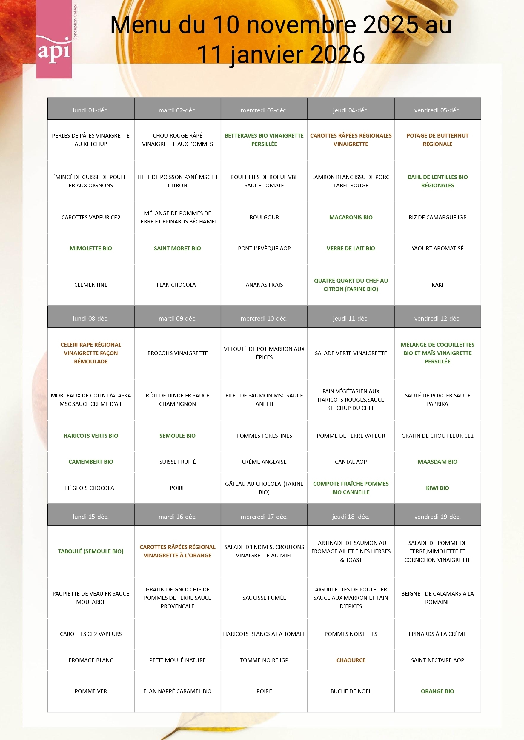 Menus du 01/12 au 19/12